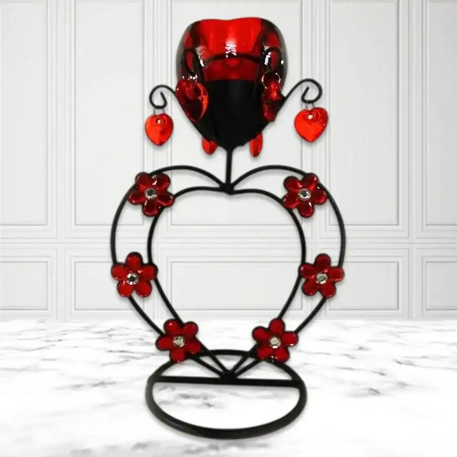Stunning Red Wrought Iron Candle Stand Gift