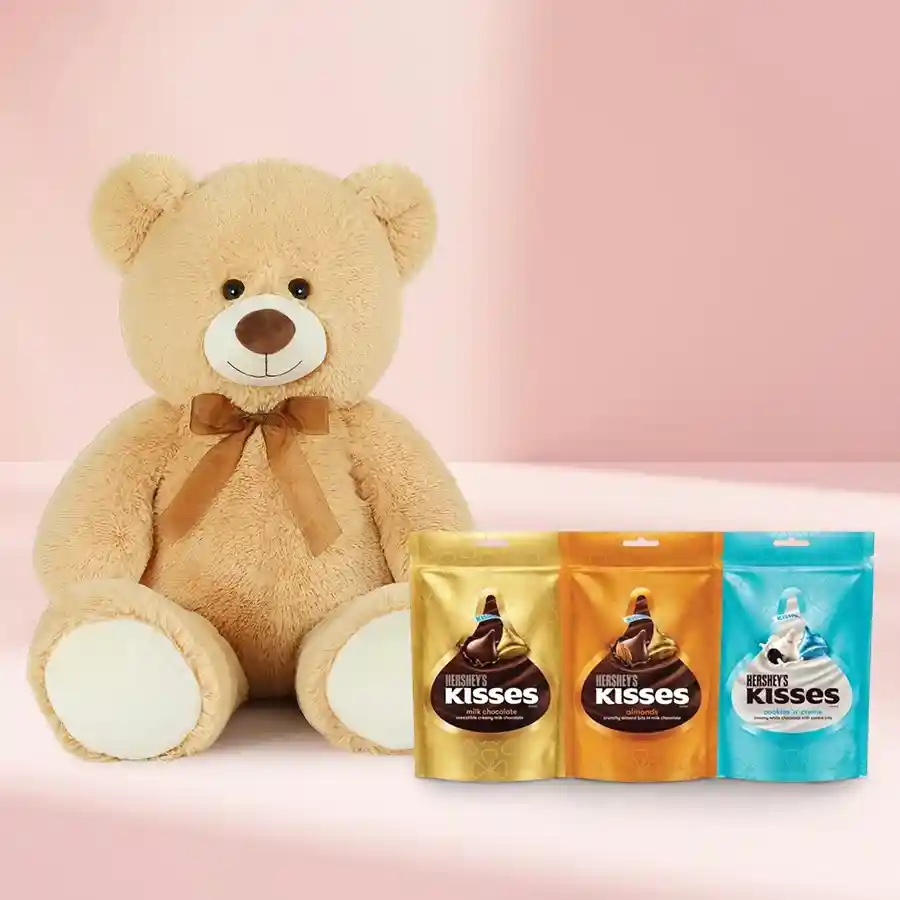 Charming Big Teddy n Hersheys Kisses Chocolates