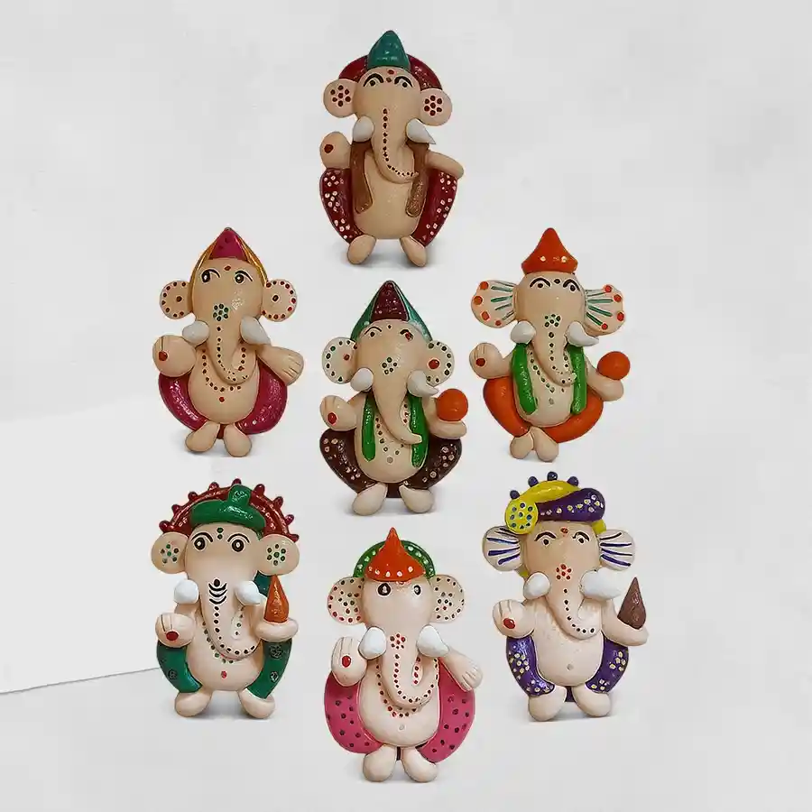 7 pcs Set of Elegant Handcrafted Ganesha Fridge Magnet n Pen Holder