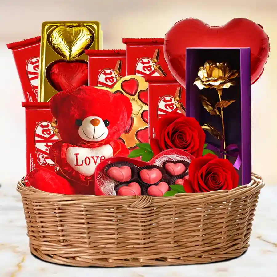 Amazing Basket of Teddy with Chocolates for Valentines Day