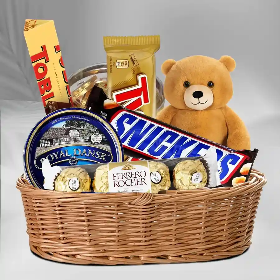 Chocolaty Treat Gift Basket with Teddy
