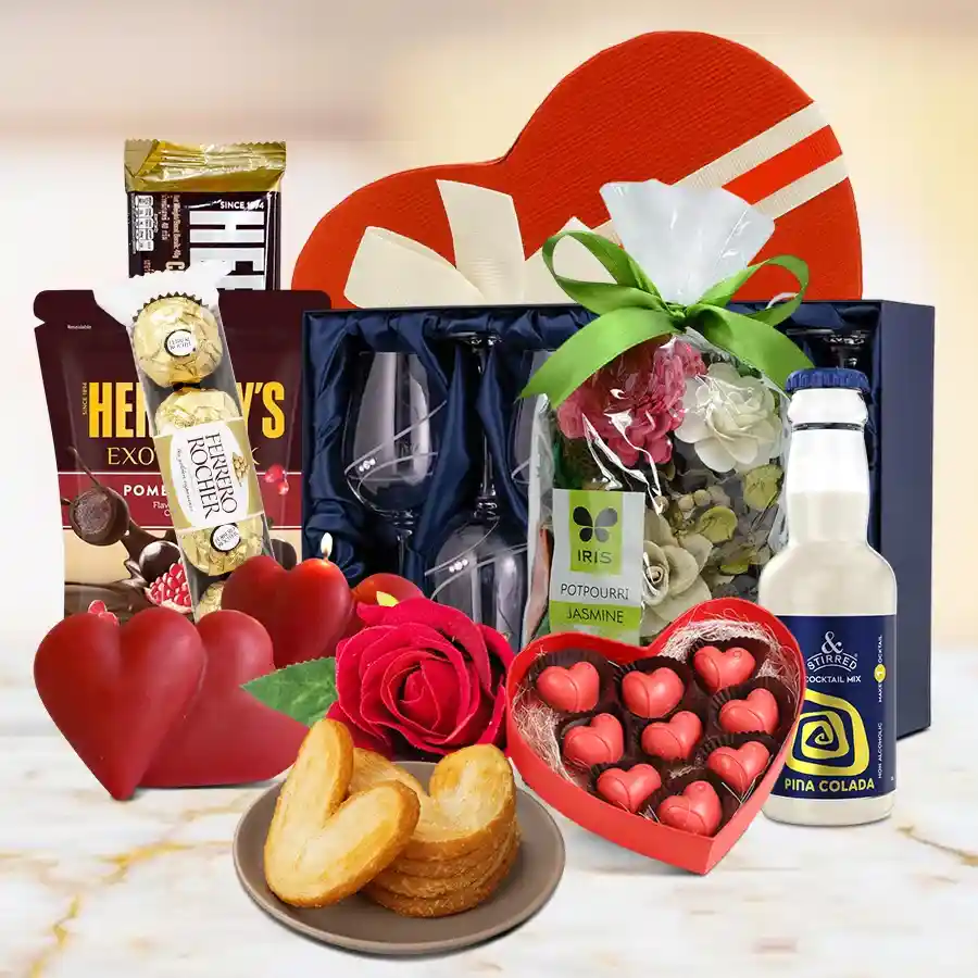 Luxurious Candle Lit Romantic Evening Hamper with Teddy n Imported Chocolates