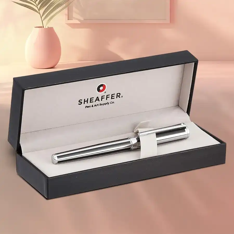 Sheaffer Jet Black Striped Chrome Plated Trim Ball point Pen for Your Friends