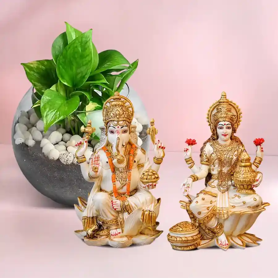 Pious Money Plant N Ganesh Lakshmi Idol Gift for Mom