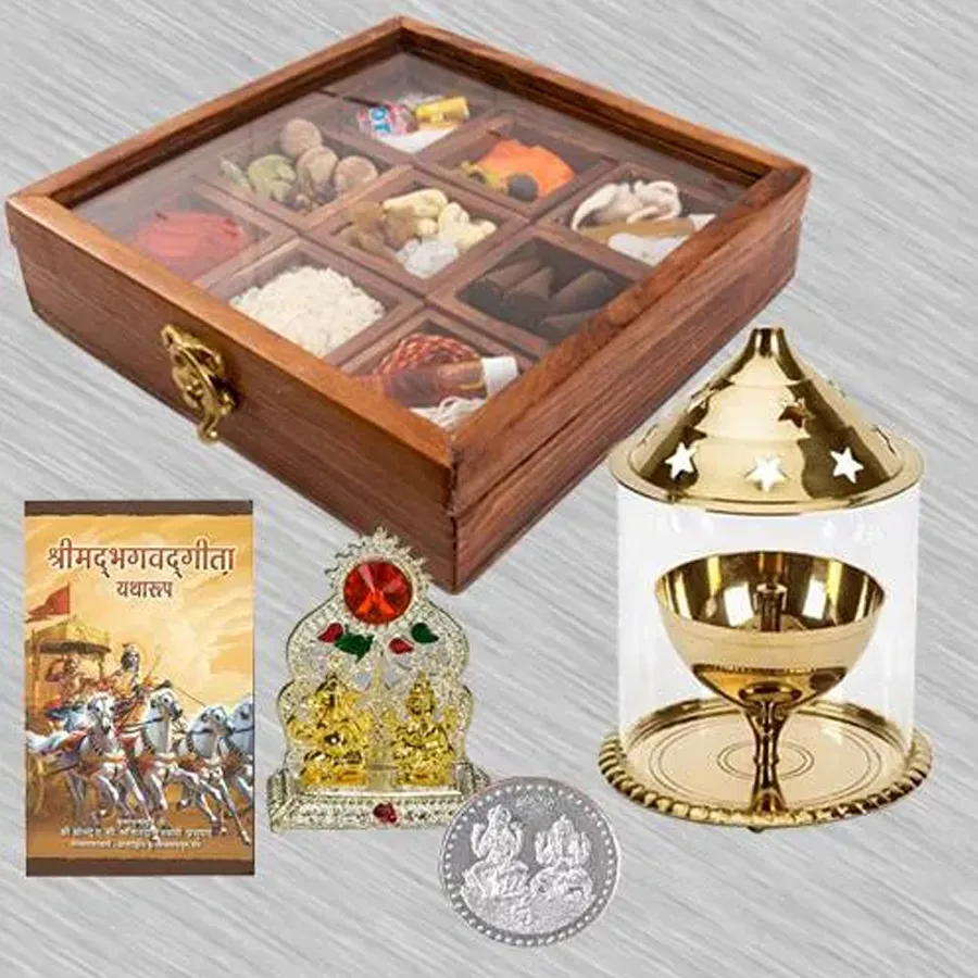 Wonderful Housewarming Puja Gift in Wooden Box