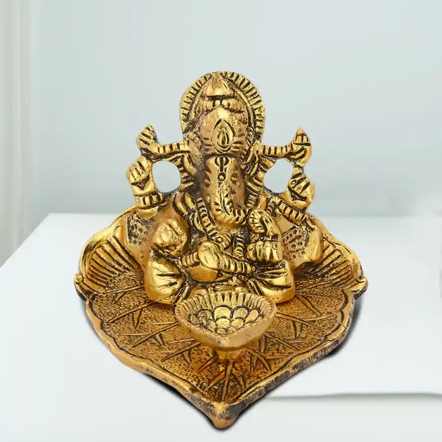Lovely Ganesh on Leaf with Diya for Spiritual Mummy
