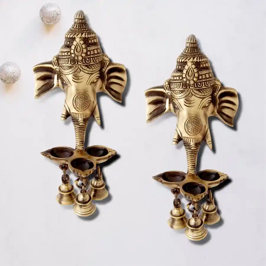 Marvelous Ganesha N Shubh Labh Hanging with Bells N Diya Stand