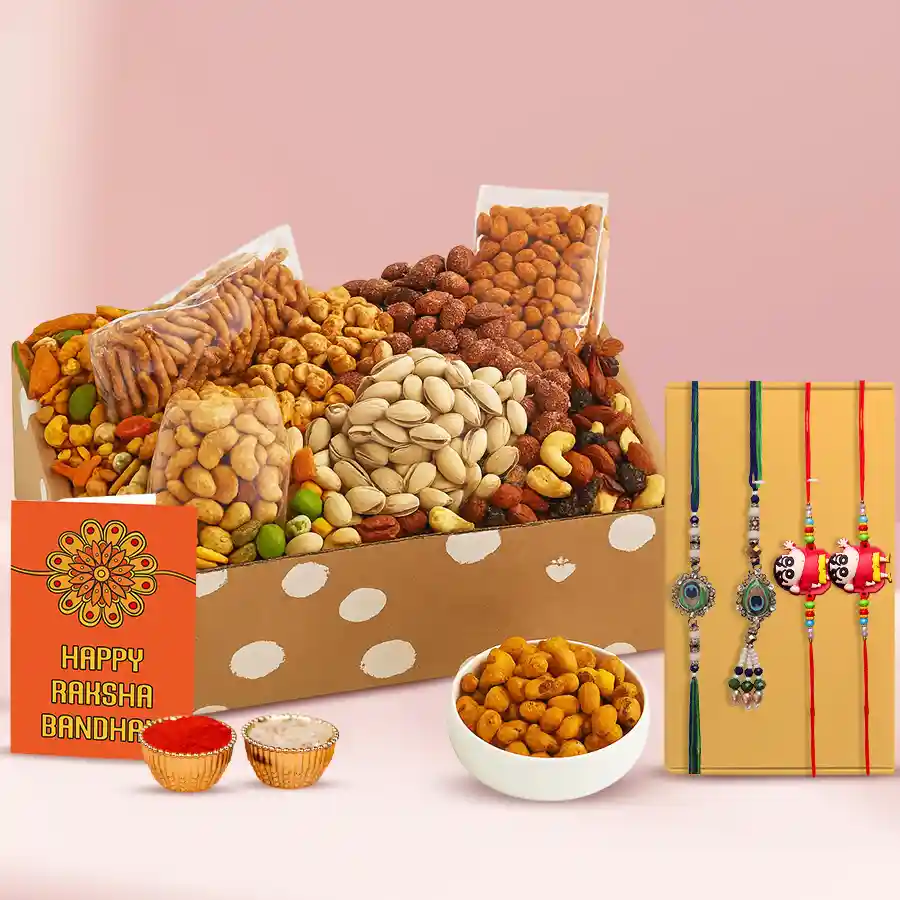 Exclusive Family Rakhi Set with Dried Fruits n Gourmet Gift Box