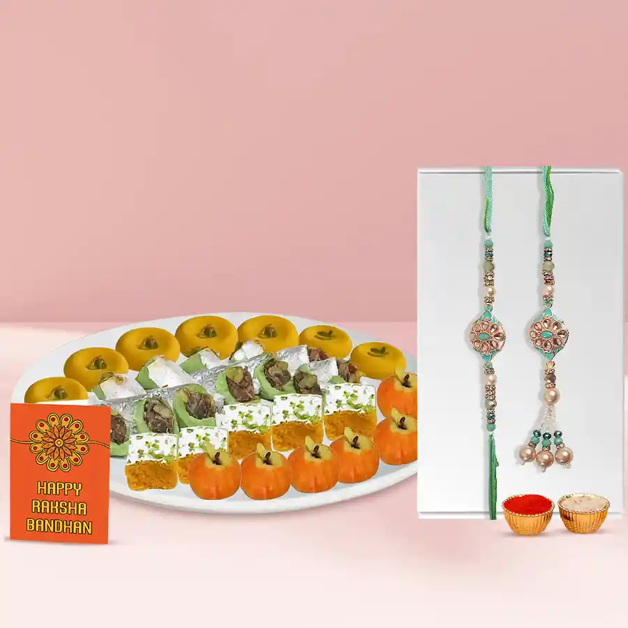 Delightful Lumba Rakhi Set N Assorted Sweets from Bhikaram