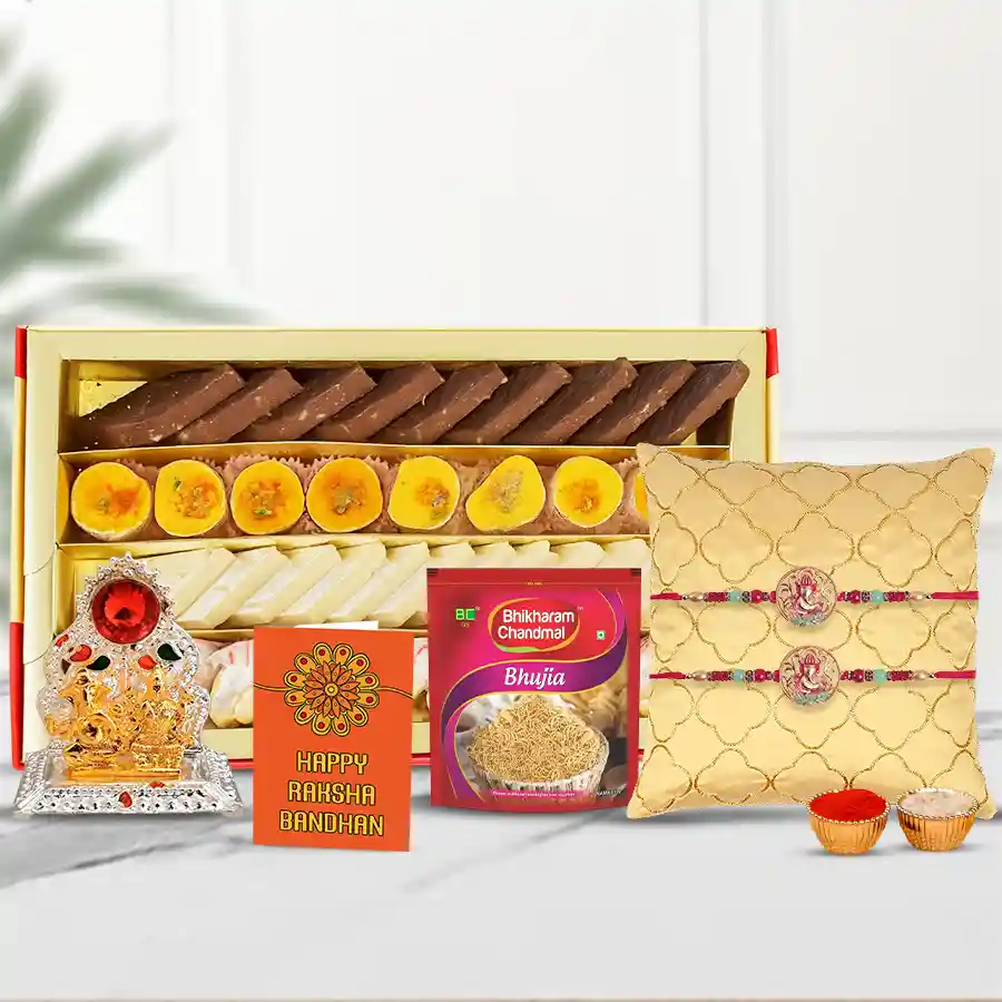 Elegant Ganesh Rakhi N Laxmi Ganesh Mandap Mixed Sweets N Bhujia