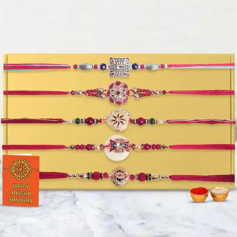 5 Pcs. Rakhi to India with Roli n Chawal