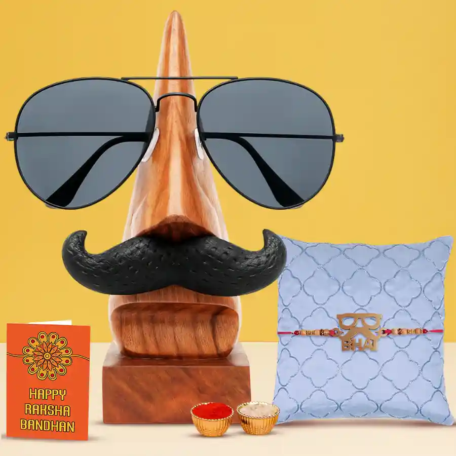 Elegant Bhai Rakhi with Wooden Nose Shape Spectacle Stand