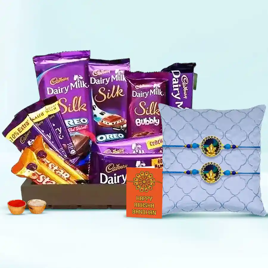 Exclusive Ganesh Metal Rakhi with Cadbury Luxurious Hamper