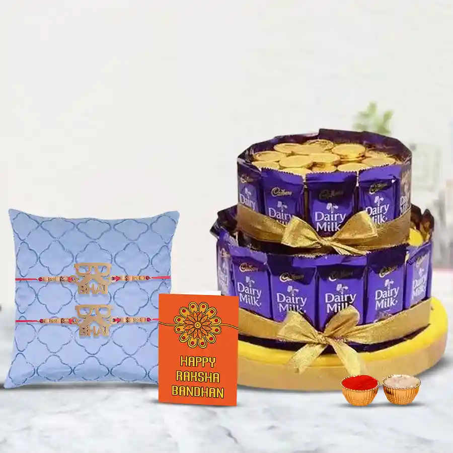 Classy Set of Bhai Rakhi with Tower Arrangement of Chocolates