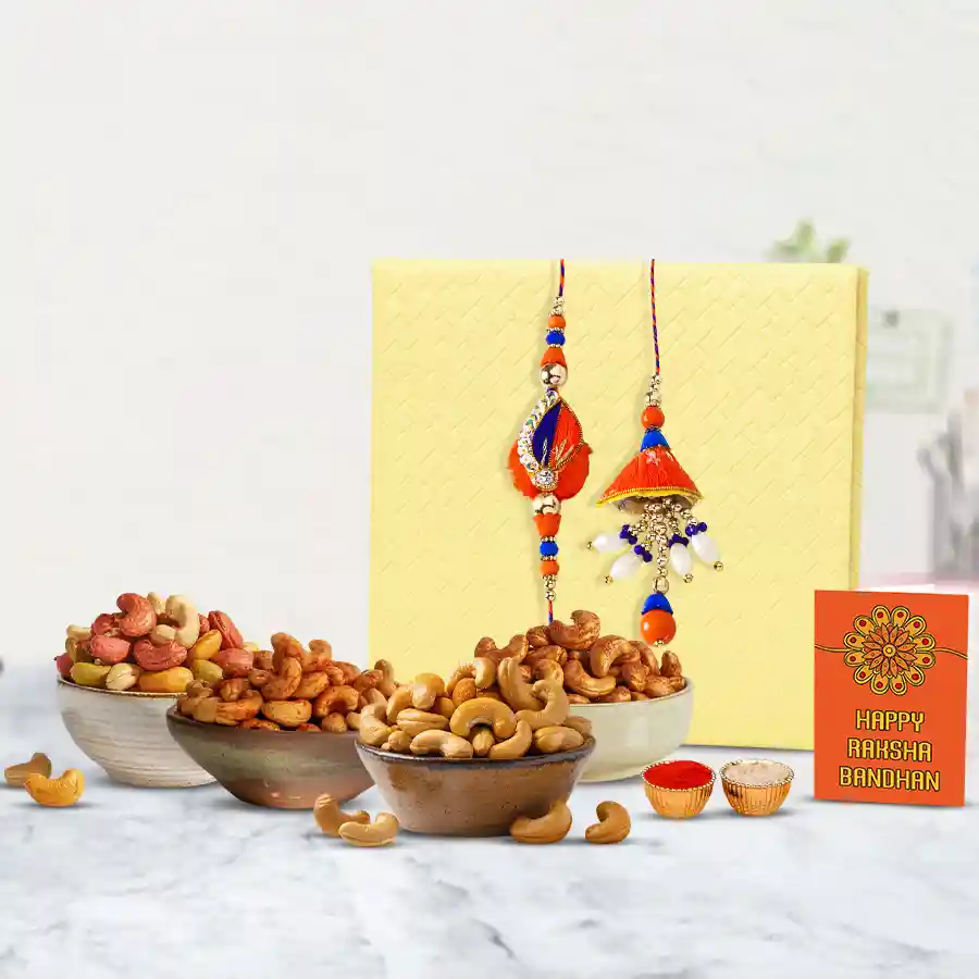 Showy Lumba Rakhi Set with Assorted Cashews