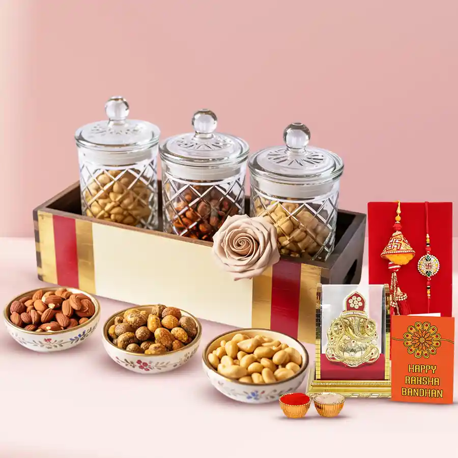 Super Sorted Flavored Cashews in Fancy Jars for Couple Rakhi