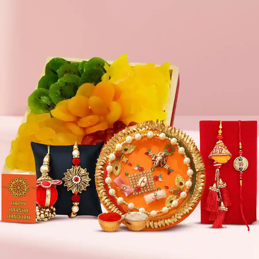 Dried Fruits Thali N Couple Rakhi Duo