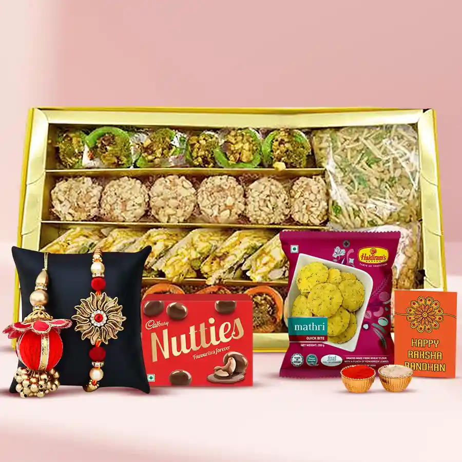 Zardosi Bhaiya Bhabhi Rakhi Set & Treats