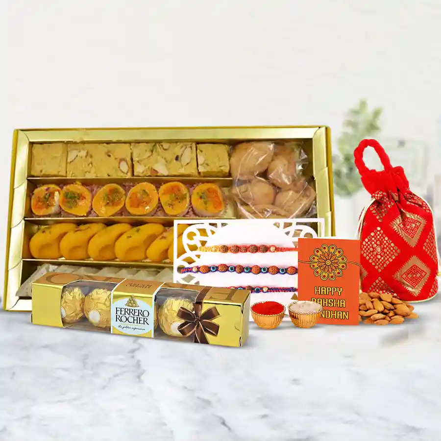 Rudrakhsha Rakhi N Assorted Treats Combo