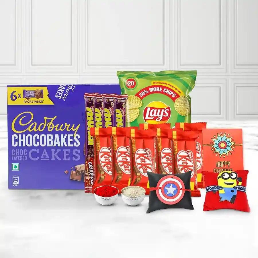 Snack n Chocolates Hamper with Cool Kids Rakhi