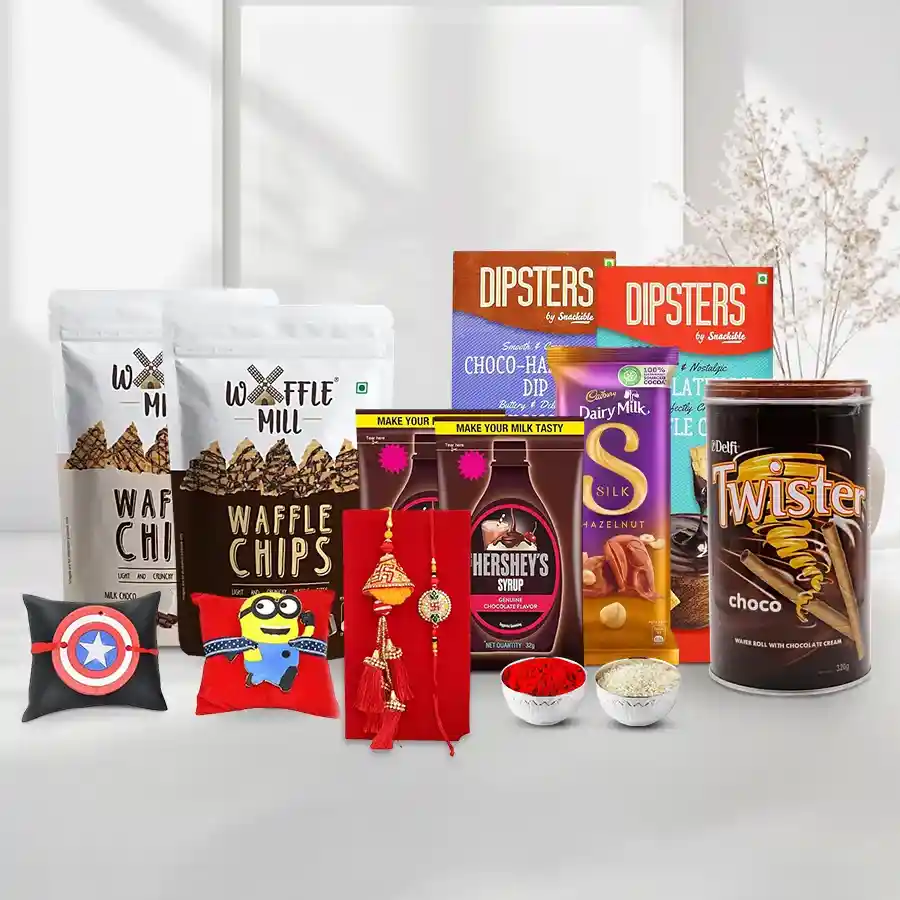 Essential Snacks Basket with Family Rakhi Set