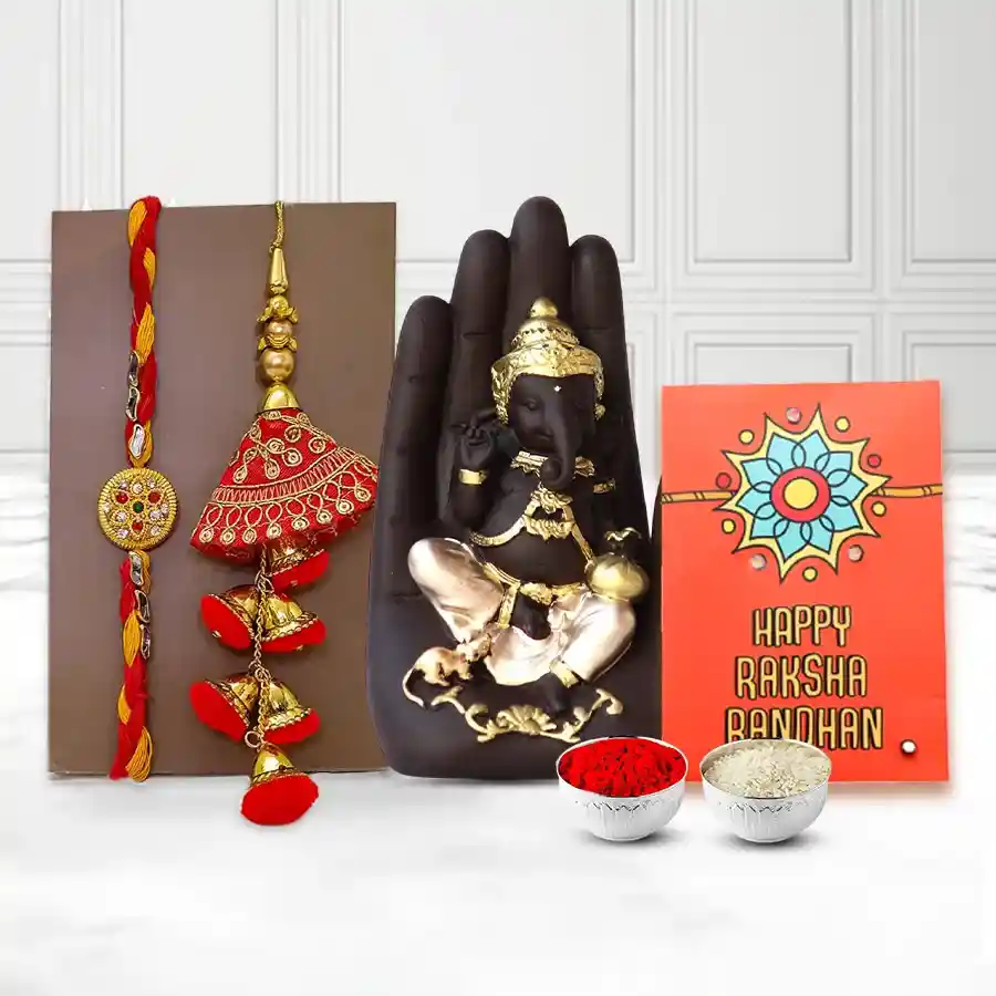 Bhai Bhabhi Rakhi n Handcrafted Golden Ganesha