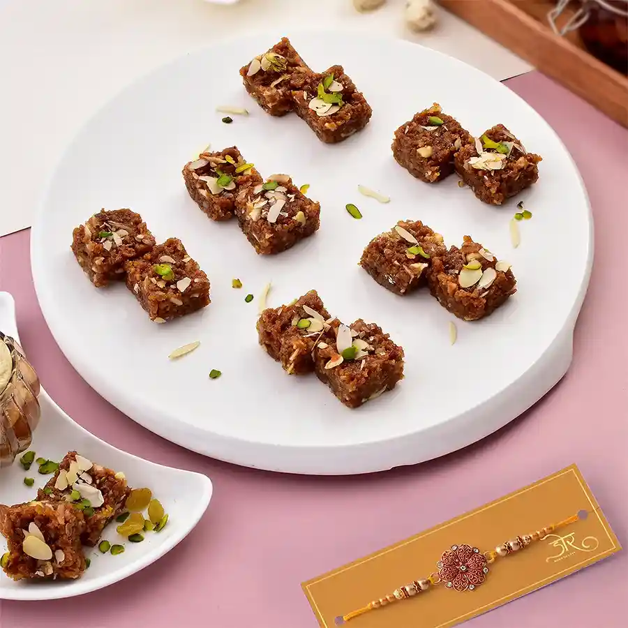 Red Flower Rakhi Set