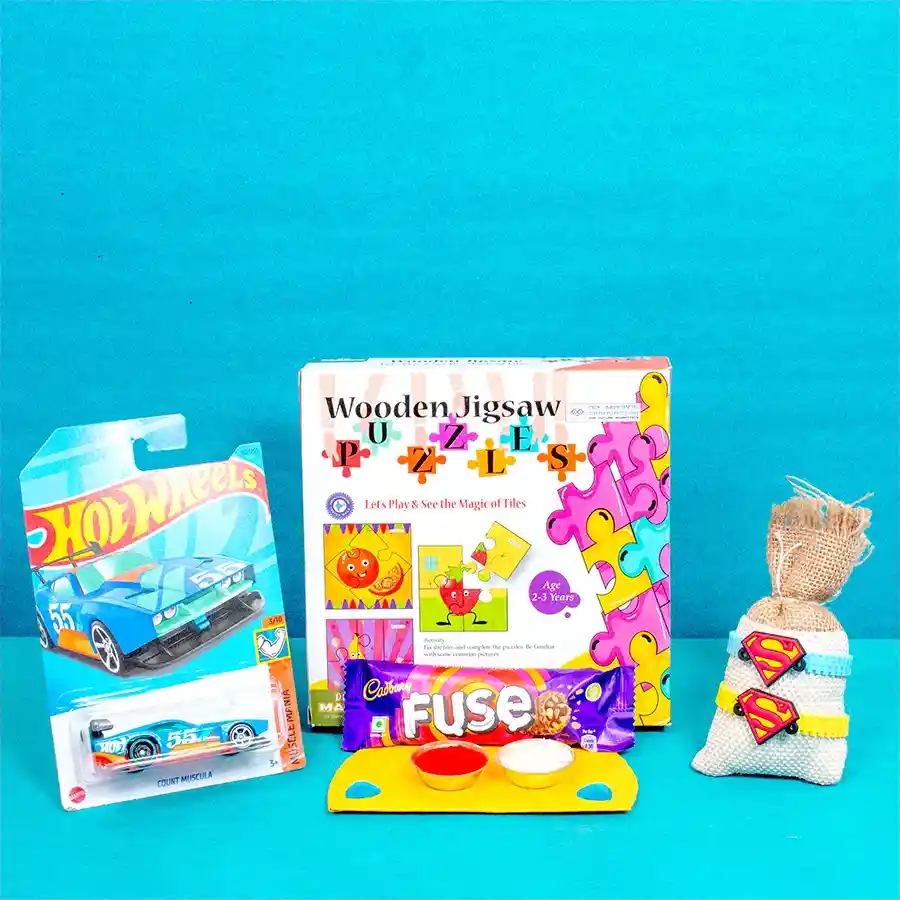 Fantastic Hot Wheels N Puzzle Mania with Superman Rakhi