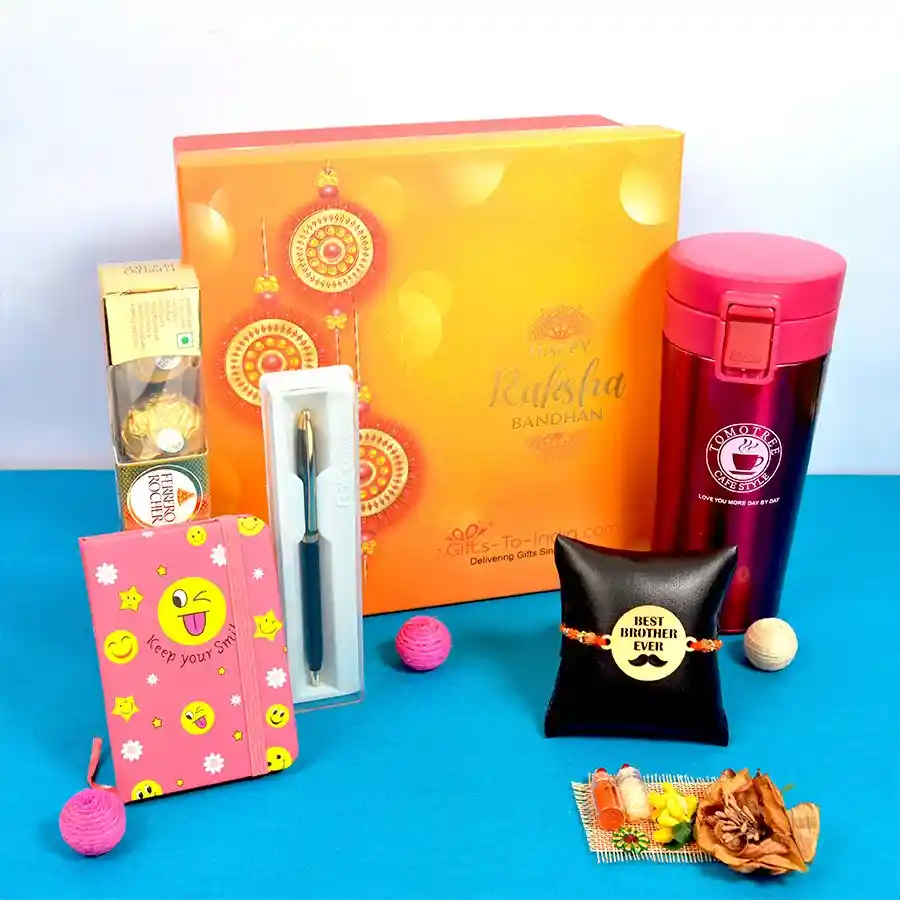 Amazing Best Brother Rakhi with Ferrero Rocher N Diary n Pen Set