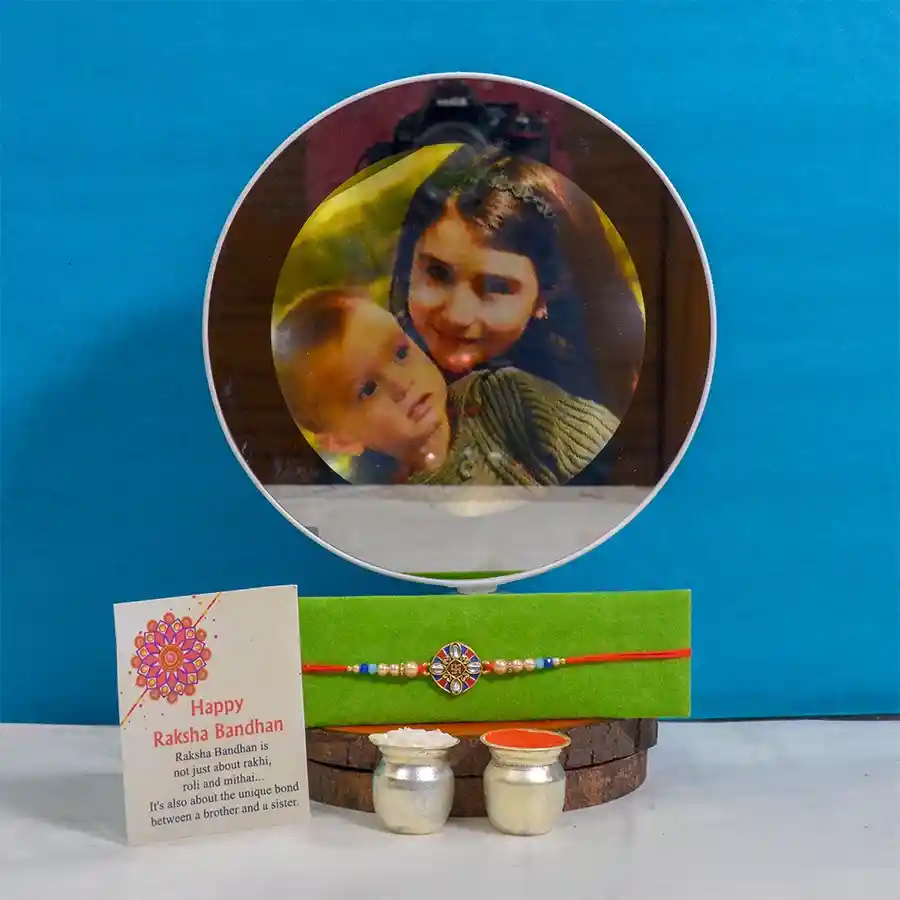 Classy Rakhi n Magic Mirror Photo Frame Gift Combo