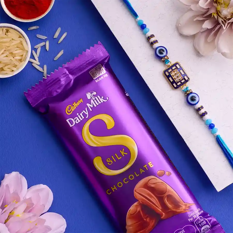 Premium Evil Eye Rakhi N Cadbury Silk Indulgence