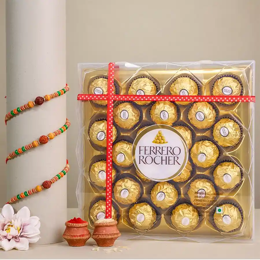 Sacred Rudraksh Rakhi N Ferrero Rocher Combo