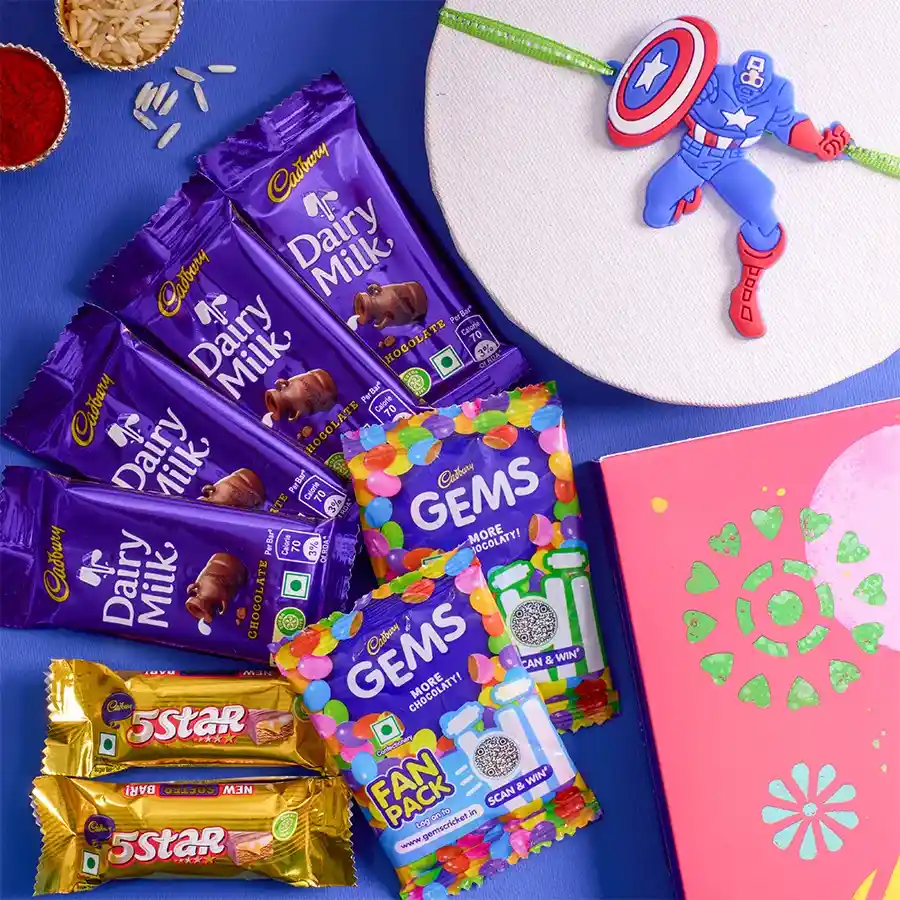 Fantastic Captain America Rakhi N Cadbury Celebrations Combo
