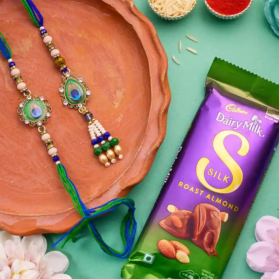 Fancy Peacock Bhai Bhabhi Rakhi N Cadbury Combo