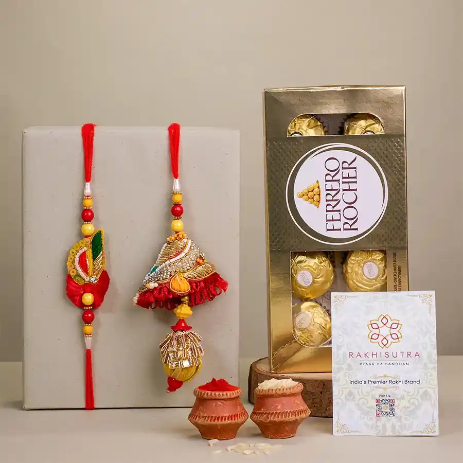 Classic Zardosi Bhaiya Bhabhi Rakhi N Rocher Combo