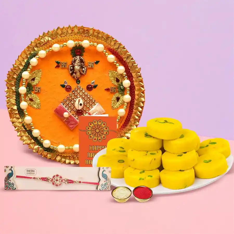 Lovely Gift of Heavenly Kesar Pedas from Haldirams and Enchanting Pooja Thali