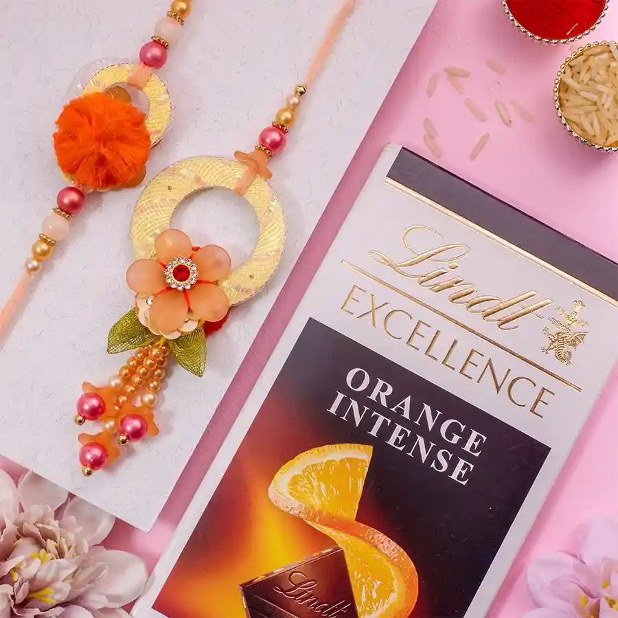 Premium Floral Bhaiya Bhabhi Rakhi N Lindt Combo