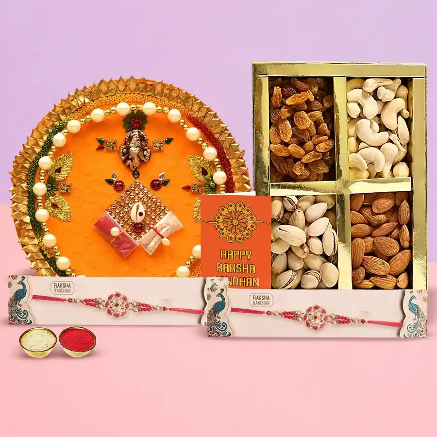 Classy Gift of Scintillating Pooja Thali and Appetizing Dry Fruits