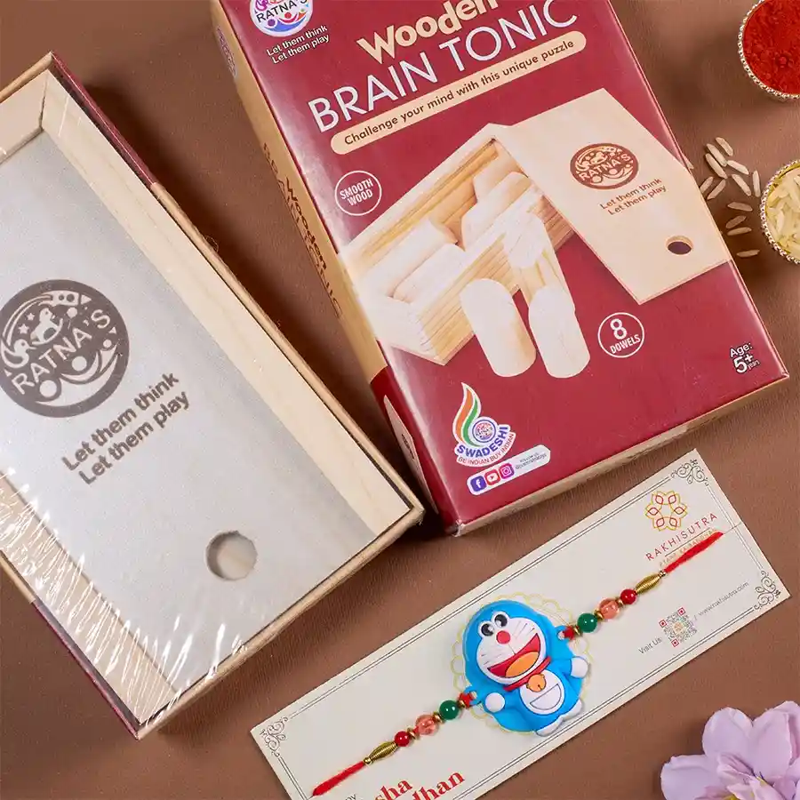 Whimsical Doraemon Rakhi N Wooden Puzzle Game