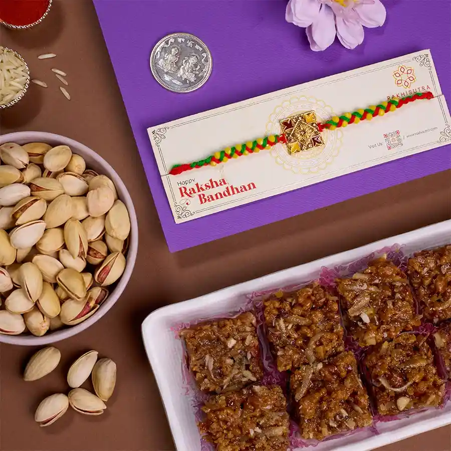 Festive Kundan Rakhi N Treats Combo