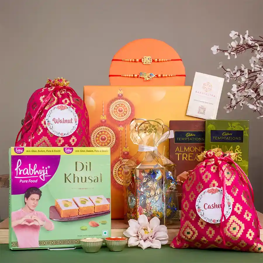 Kundan Rakhi Celebration Set with Chocolates n Nut