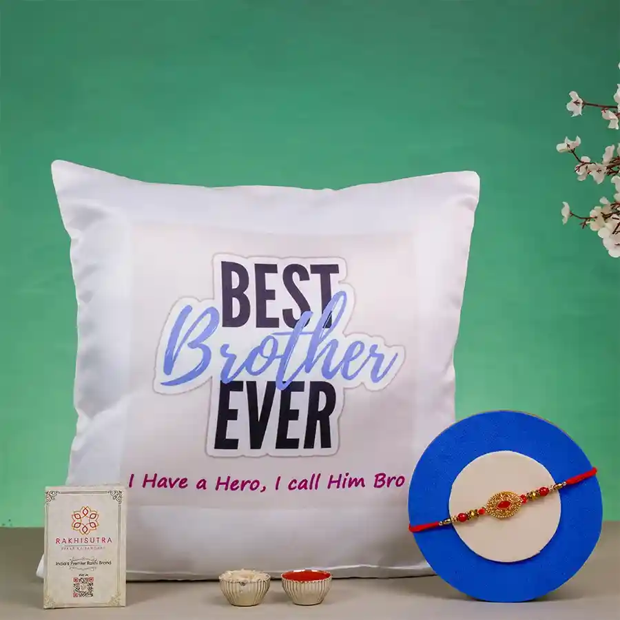 Traditional Kundan Rakhi N Cushion Combo