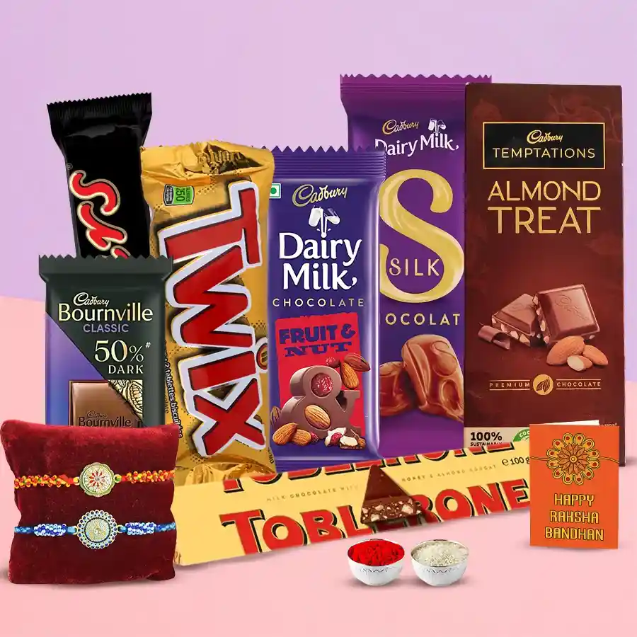 Delicious Chocolate Gift Hamper with Two Ad Rakhi