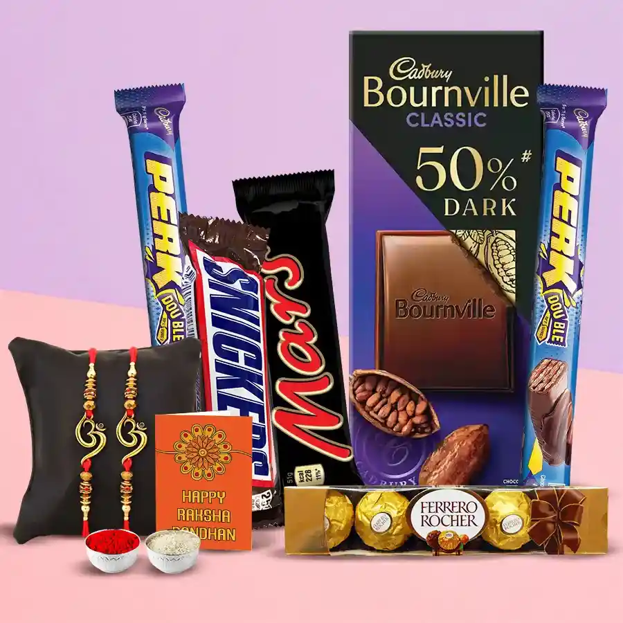 Divine Twin Om Rakhi Set with Assorted Chocolates