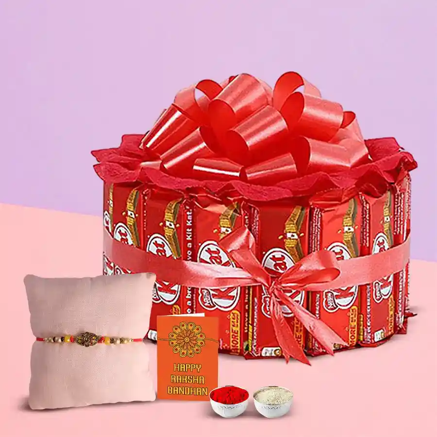 Enticing Kitkat Arrangement with Fancy Rakhi