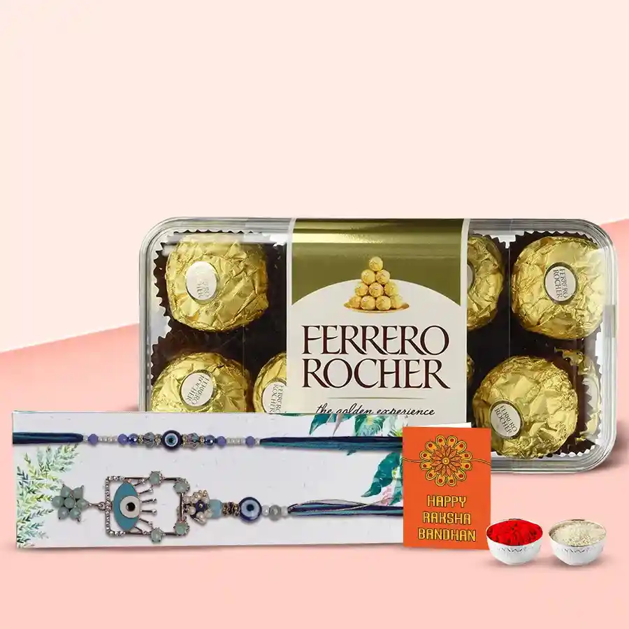 Exclusive Evils Eye Rakhi Bhaiya Bhabhi Set with Ferrero Rocher