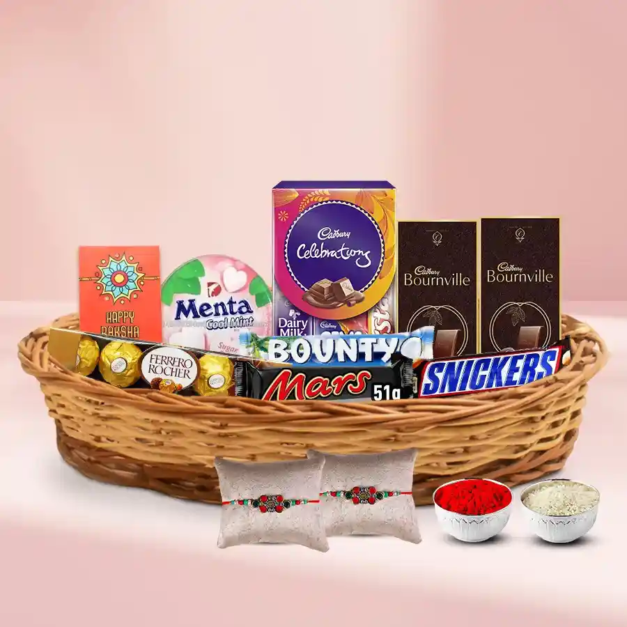Special Chocolates Basket with Twin Fancy Rakhi