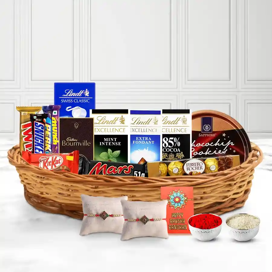 Imported Chocolate Hamper with Designer Rakhi Set