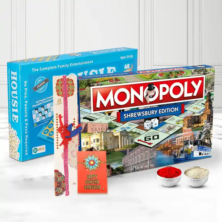 Two Indoor Board Games with Spiderman Rakhi