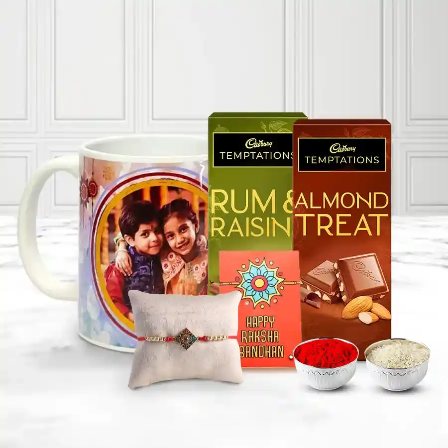 Designer Rakhi with Cadbury N Personalized Photo Mug